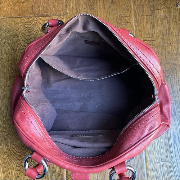 MARC JACOBS Handbag Deep Red Double Pockets Leather Silver Hardware Satchel - Picture 14 of 16